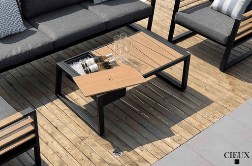 CIEUX Coffee Table Avignon Outdoor Patio Aluminum Metal Coffee Table in Black