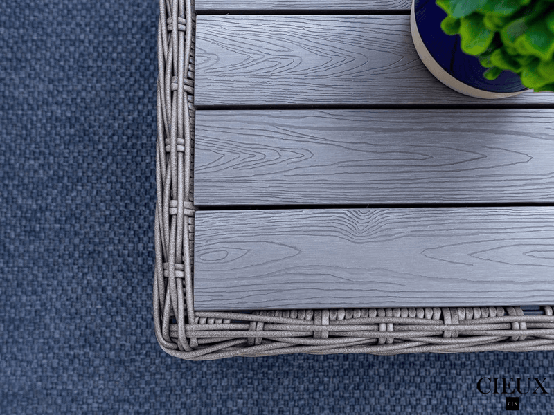 CIEUX Coffee Table Champagne Outdoor Patio Wicker Rectangular Coffee Table in Grey
