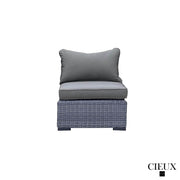 CIEUX Conversation Set Cannes 4 Piece Outdoor Patio Wicker Loveseat, 2 Armless Chairs and Ottoman Set in Grey Wicker with Sunbrella Cushions in Canvas Charcoal