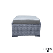 CIEUX Conversation Set Cannes 4 Piece Outdoor Patio Wicker Loveseat, 2 Armless Chairs and Ottoman Set in Grey Wicker with Sunbrella Cushions in Canvas Charcoal