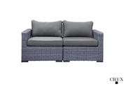 CIEUX Conversation Set Cannes 4 Piece Outdoor Patio Wicker Loveseat, 2 Armless Chairs and Ottoman Set in Grey Wicker with Sunbrella Cushions in Canvas Charcoal