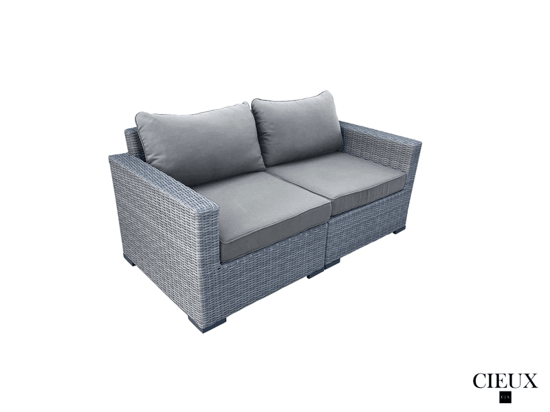 CIEUX Conversation Set Cannes 5 Piece Outdoor Patio Wicker Loveseat, 2 Armless Chairs and 2 Ottomans Set in Grey Wicker with Sunbrella Cushions in Canvas Charcoal
