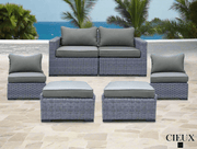 CIEUX Conversation Set Cannes 5 Piece Outdoor Patio Wicker Loveseat, 2 Armless Chairs and 2 Ottomans Set in Grey Wicker with Sunbrella Cushions in Canvas Charcoal