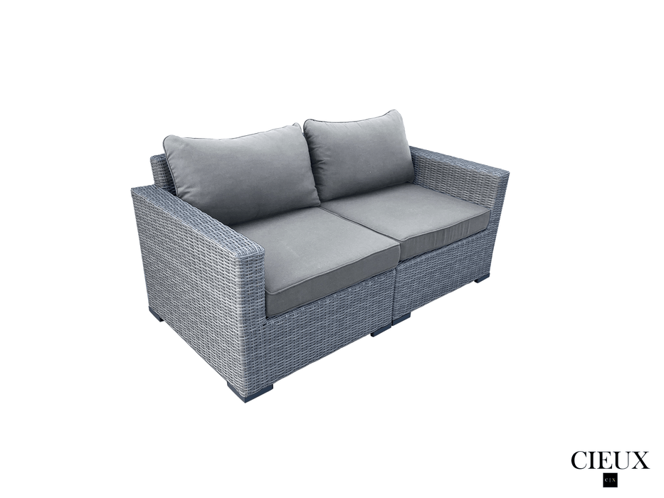 CIEUX Conversation Set Cannes Outdoor Patio Wicker Loveseat Conversation Set in Grey with Sunbrella Cushions - Available in 2 Colours