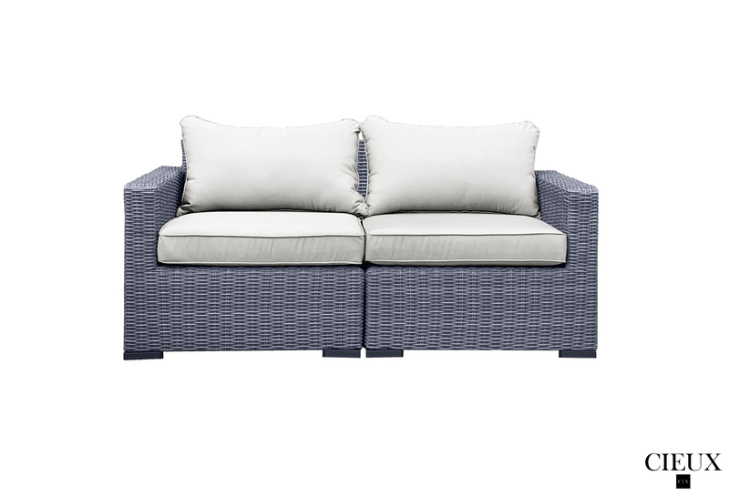 CIEUX Conversation Set Cannes Outdoor Patio Wicker Loveseat Conversation Set in Grey with Sunbrella Cushions - Available in 2 Colours