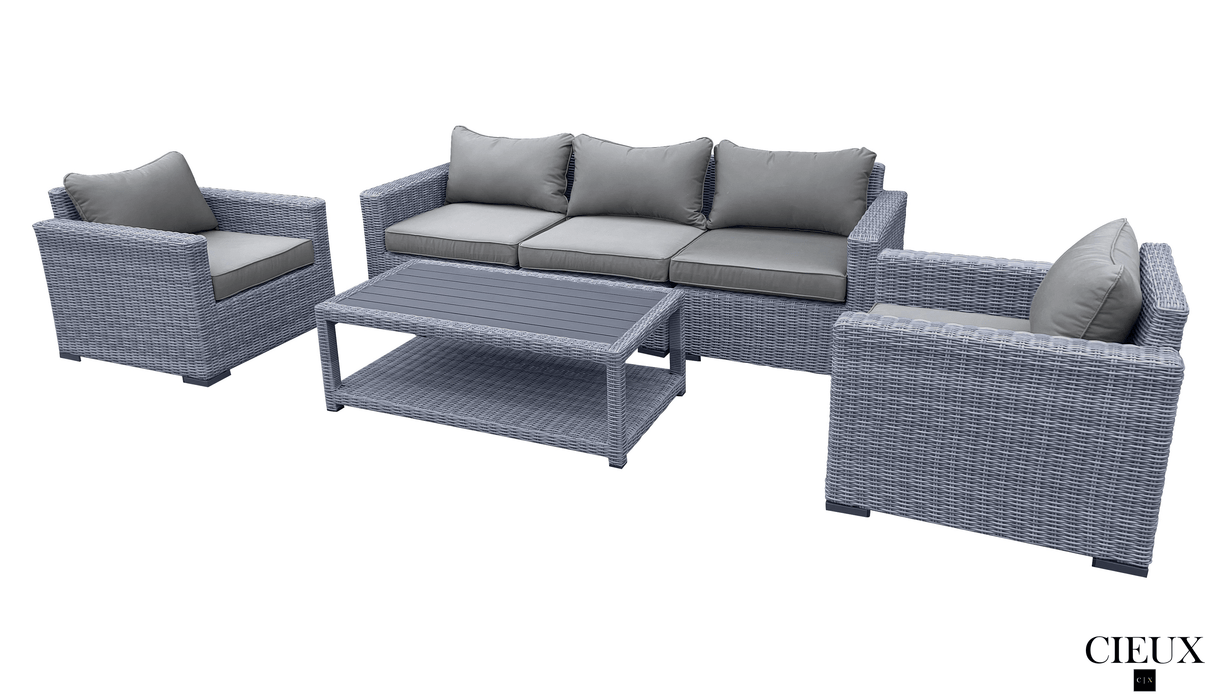 Pending - Cieux Canvas Charcoal Cannes Outdoor Patio Wicker Sofa Conversation Set in Grey with Sunbrella Cushions - Available in 2 Colours