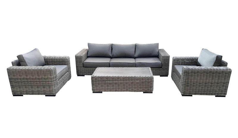 CIEUX Conversation Set Canvas Charcoal Champagne Outdoor Patio Wicker Sofa Conversation Set in Grey with Sunbrella Cushions - Available in 2 Colours