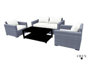 CIEUX Conversation Set Canvas Natural Cannes Outdoor Patio Wicker Loveseat Conversation Set in Grey Wicker with Sunbrella Cushions