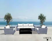 CIEUX Conversation Set Canvas Natural Cannes Outdoor Patio Wicker Sofa Conversation Set in Grey with Sunbrella Cushions - Available in 2 Colours