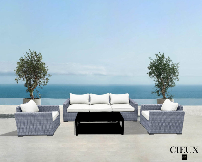 CIEUX Conversation Set Canvas Natural Cannes Outdoor Patio Wicker Sofa Conversation Set in Grey with Sunbrella Cushions - Available in 2 Colours