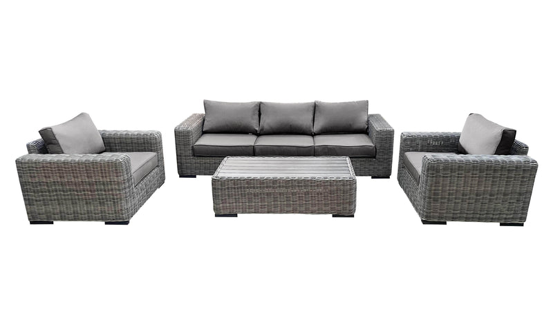 CIEUX Conversation Set Canvas Taupe Champagne Outdoor Patio Wicker Sofa Conversation Set in Grey with Sunbrella Cushions - Available in 2 Colours