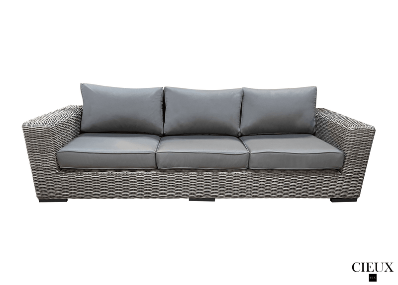 CIEUX Conversation Set Champagne Outdoor Patio Wicker Sofa Conversation Set in Grey with Sunbrella Cushions - Available in 2 Colours