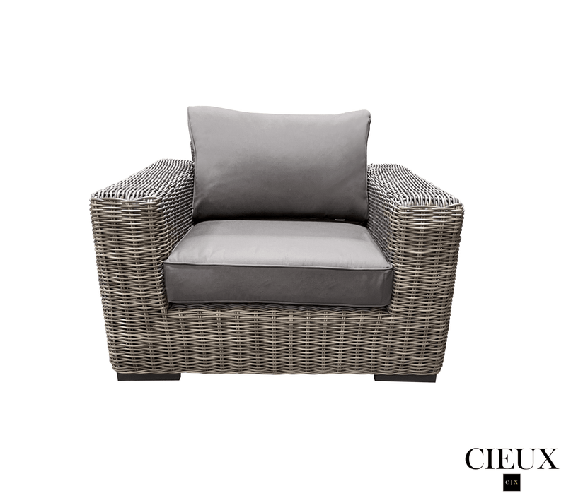 CIEUX Conversation Set Champagne Outdoor Patio Wicker Sofa Conversation Set in Grey with Sunbrella Cushions - Available in 2 Colours