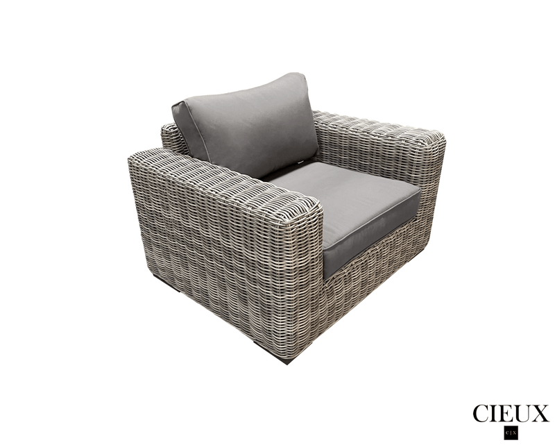 CIEUX Conversation Set Champagne Outdoor Patio Wicker Sofa Conversation Set in Grey with Sunbrella Cushions - Available in 2 Colours