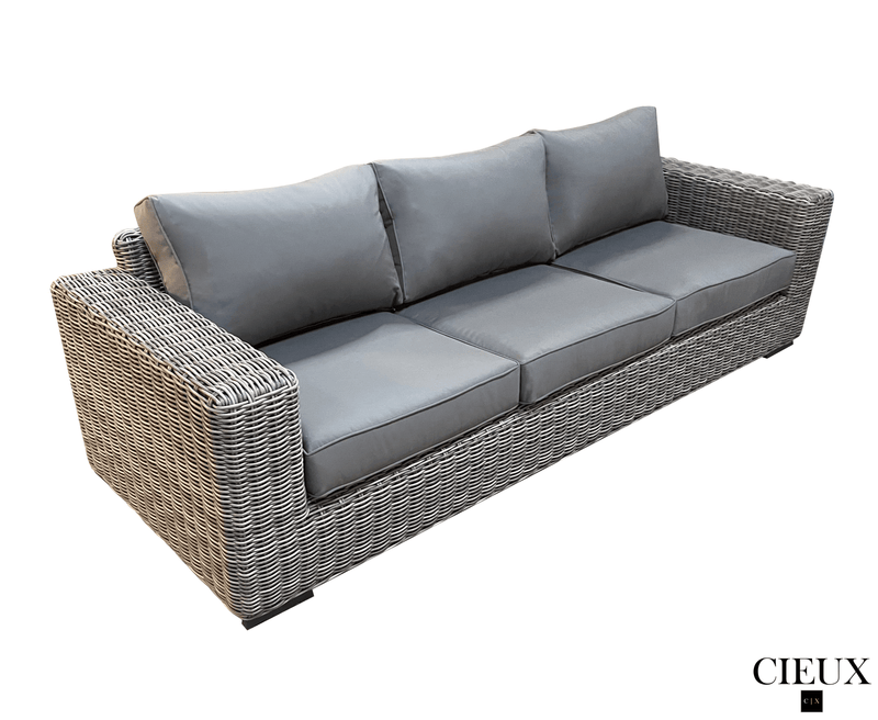 CIEUX Conversation Set Champagne Outdoor Patio Wicker Sofa Conversation Set in Grey with Sunbrella Cushions - Available in 2 Colours