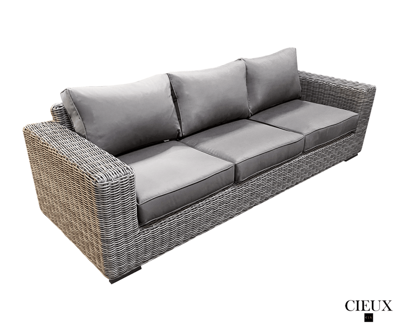 CIEUX Conversation Set Champagne Outdoor Patio Wicker Sofa Conversation Set in Grey with Sunbrella Cushions - Available in 2 Colours