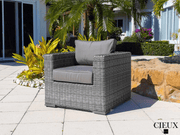CIEUX Conversation Set Riviera Outdoor Patio Wicker Loveseat, 2 Club Chairs and 2 Ottomans Set in Grey with Sunbrella Canvas Charcoal Cushions