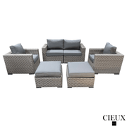 CIEUX Conversation Set Riviera Outdoor Patio Wicker Loveseat, 2 Club Chairs and 2 Ottomans Set in Grey with Sunbrella Canvas Charcoal Cushions