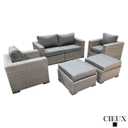 CIEUX Conversation Set Riviera Outdoor Patio Wicker Loveseat, 2 Club Chairs and 2 Ottomans Set in Grey with Sunbrella Canvas Charcoal Cushions