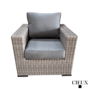 CIEUX Conversation Set Riviera Outdoor Patio Wicker Loveseat, 2 Club Chairs and 2 Ottomans Set in Grey with Sunbrella Canvas Charcoal Cushions