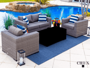 CIEUX Conversation Set Riviera Outdoor Patio Wicker Loveseat and 2 Club Chairs Set in Grey with Sunbrella Canvas Charcoal Cushions