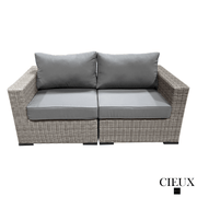CIEUX Conversation Set Riviera Outdoor Patio Wicker Loveseat and 2 Club Chairs Set in Grey with Sunbrella Canvas Charcoal Cushions