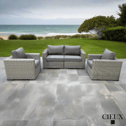 CIEUX Conversation Set Riviera Outdoor Patio Wicker Loveseat and 2 Club Chairs Set in Grey with Sunbrella Canvas Charcoal Cushions