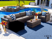 CIEUX Conversation Set Valence Outdoor Patio Wicker Large Sofa, Club Chair and Coffee Table Set in Brown with Sunbrella Canvas Taupe Cushions