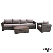 CIEUX Conversation Set Valence Outdoor Patio Wicker Large Sofa, Club Chair and Coffee Table Set in Brown with Sunbrella Canvas Taupe Cushions