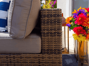 CIEUX Conversation Set Valence Outdoor Patio Wicker Loveseat Conversation Set in Brown with Sunbrella Canvas Taupe Cushions