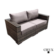 CIEUX Conversation Set Valence Outdoor Patio Wicker Loveseat Conversation Set in Brown with Sunbrella Canvas Taupe Cushions