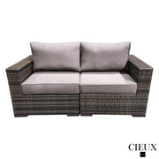 CIEUX Conversation Set Valence Outdoor Patio Wicker Loveseat Conversation Set in Brown with Sunbrella Canvas Taupe Cushions