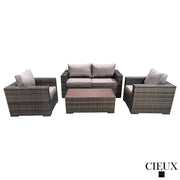 CIEUX Conversation Set Valence Outdoor Patio Wicker Loveseat Conversation Set in Brown with Sunbrella Canvas Taupe Cushions