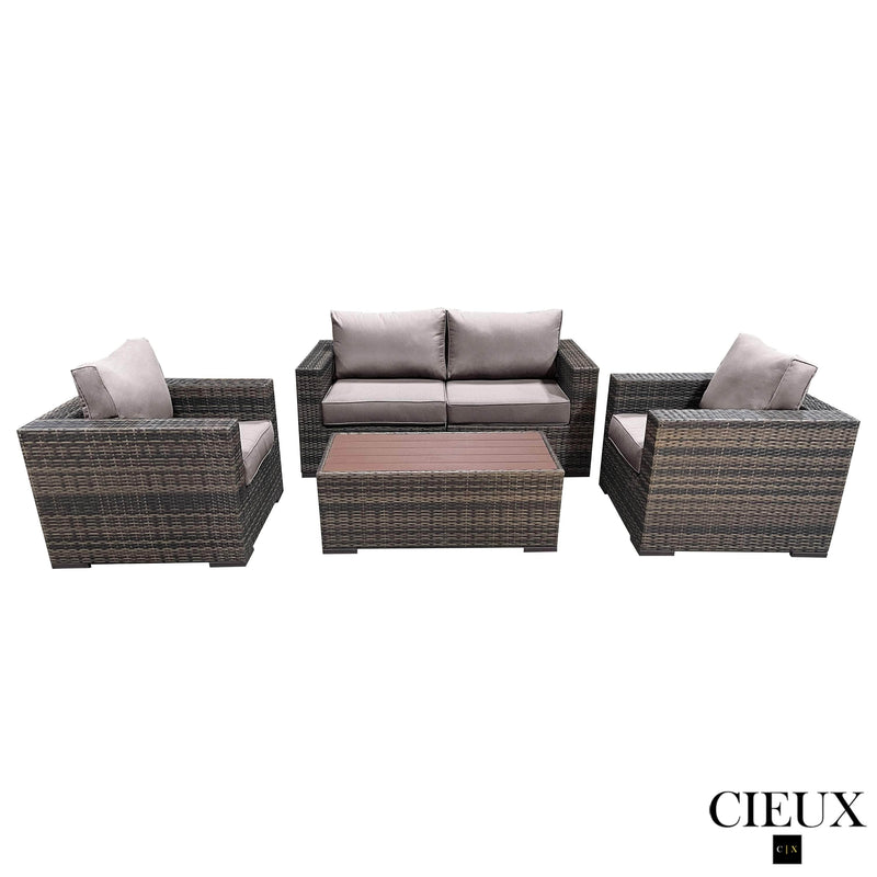 CIEUX Conversation Set Valence Outdoor Patio Wicker Loveseat Conversation Set in Brown with Sunbrella Canvas Taupe Cushions