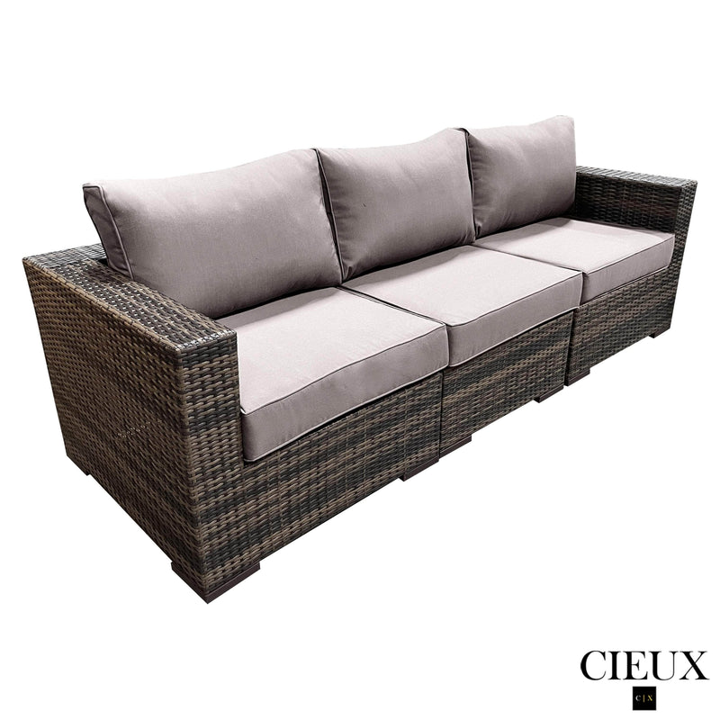 CIEUX Conversation Set Valence Outdoor Patio Wicker Sofa Conversation Set in Brown with Sunbrella Canvas Taupe Cushions