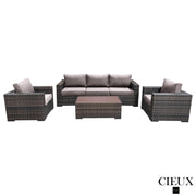 CIEUX Conversation Set Valence Outdoor Patio Wicker Sofa Conversation Set in Brown with Sunbrella Canvas Taupe Cushions