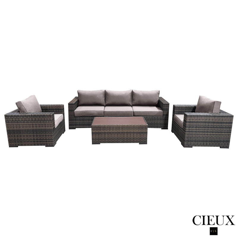 CIEUX Conversation Set Valence Outdoor Patio Wicker Sofa Conversation Set in Brown with Sunbrella Canvas Taupe Cushions