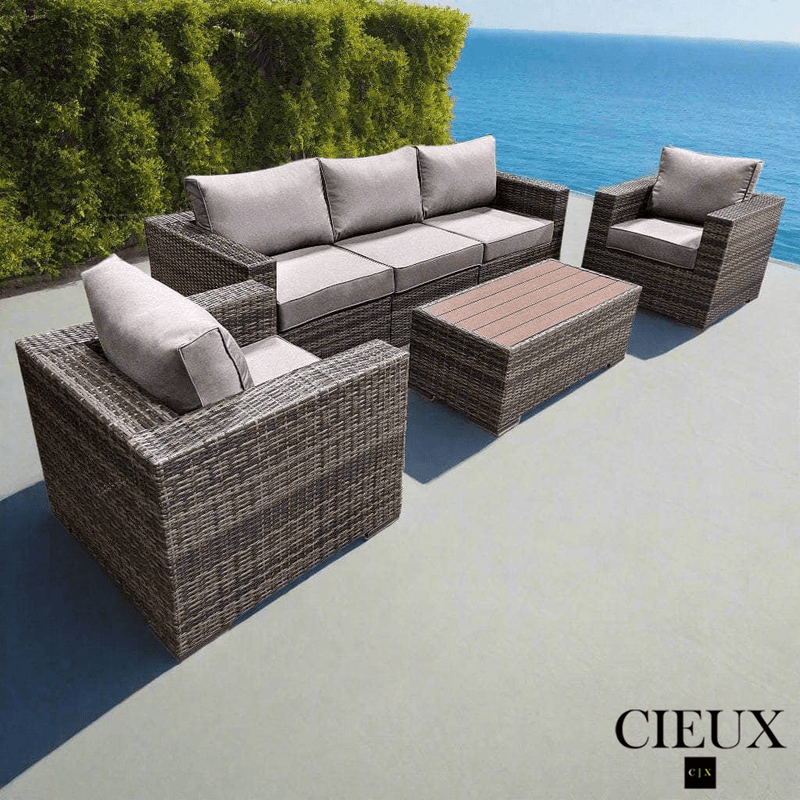 CIEUX Conversation Set Valence Outdoor Patio Wicker Sofa Conversation Set in Brown with Sunbrella Canvas Taupe Cushions