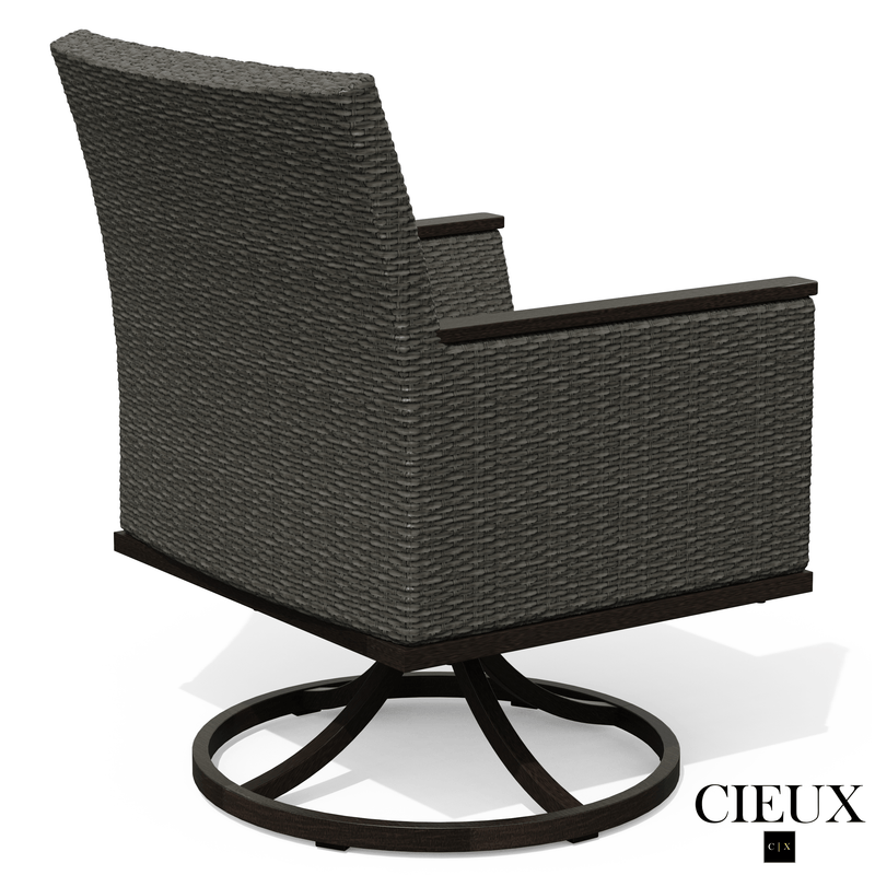 Cieux Dining Set Loire Outdoor Patio Aluminum Metal 7 Piece Dining Table Set with 4 Arm Chairs, 2 Swivel Arm Chairs and Sunbrella Cast Silver Cushions