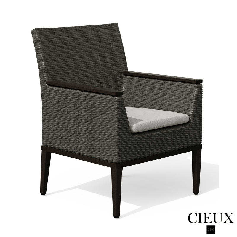 Cieux Dining Set Loire Outdoor Patio Aluminum Metal 7 Piece Dining Table Set with 4 Arm Chairs, 2 Swivel Arm Chairs and Sunbrella Cast Silver Cushions