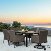 CIEUX Dining Set Loire Outdoor Patio Aluminum Metal 7 Piece Dining Table Set with 4 Arm Chairs, 2 Swivel Arm Chairs and Sunbrella Cast Silver Cushions