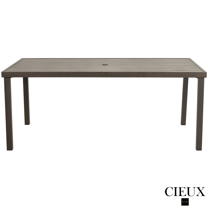 CIEUX Dining Set Loire Outdoor Patio Aluminum Metal 7 Piece Dining Table Set with 4 Arm Chairs, 2 Swivel Arm Chairs and Sunbrella Cast Silver Cushions