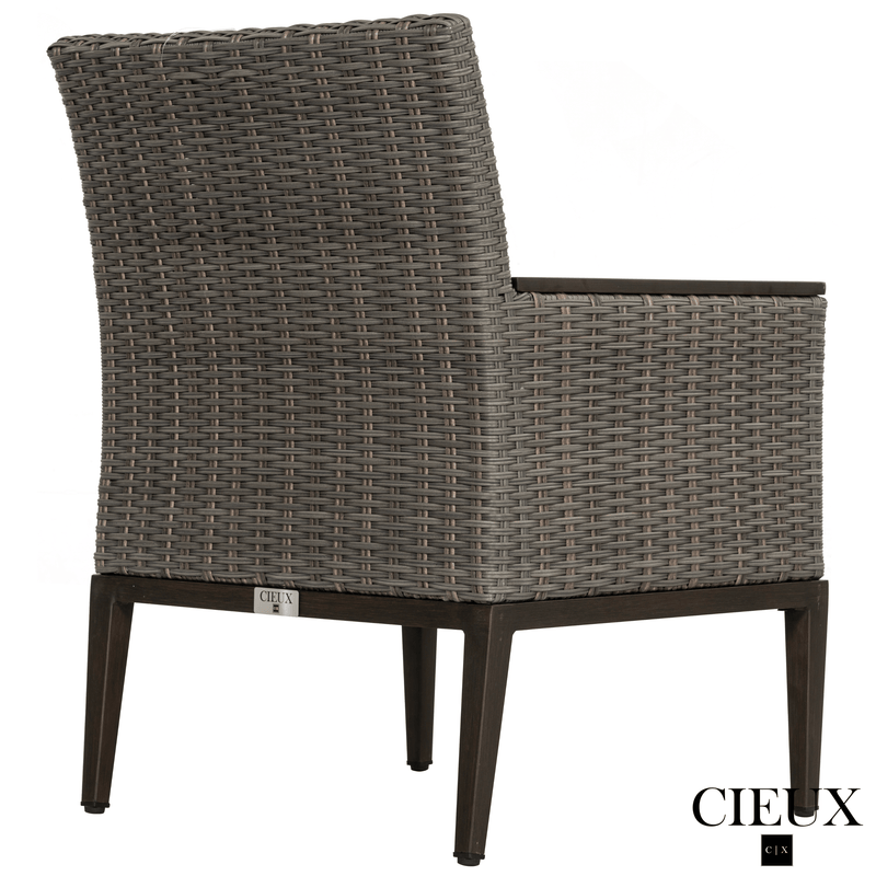 CIEUX Dining Set Loire Outdoor Patio Aluminum Metal 7 Piece Dining Table Set with 4 Arm Chairs, 2 Swivel Arm Chairs and Sunbrella Cast Silver Cushions