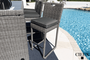 CIEUX Dining Set Riviera Outdoor Patio Wicker Bar Table and 6 Chairs Set in Grey with Sunbrella Canvas Charcoal Cushions
