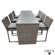 CIEUX Dining Set Riviera Outdoor Patio Wicker Bar Table and 6 Chairs Set in Grey with Sunbrella Canvas Charcoal Cushions