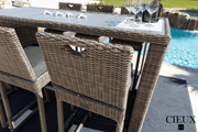 CIEUX Dining Set Riviera Outdoor Patio Wicker Bar Table and 6 Chairs Set in Grey with Sunbrella Canvas Charcoal Cushions