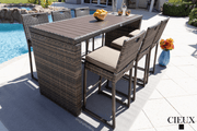 CIEUX Dining Set Valence Outdoor Patio Wicker Bar Table and 6 Chairs Set in Brown with Sunbrella Canvas Taupe Cushions