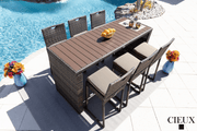 CIEUX Dining Set Valence Outdoor Patio Wicker Bar Table and 6 Chairs Set in Brown with Sunbrella Canvas Taupe Cushions