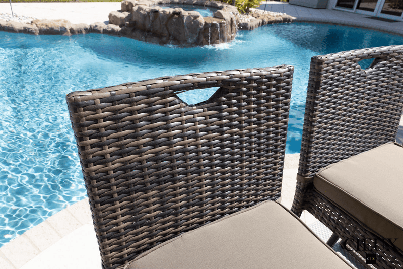 CIEUX Dining Set Valence Outdoor Patio Wicker Bar Table and 6 Chairs Set in Brown with Sunbrella Canvas Taupe Cushions