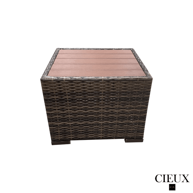 CIEUX End Table Valence Outdoor Patio Wicker Square Side Table in Brown